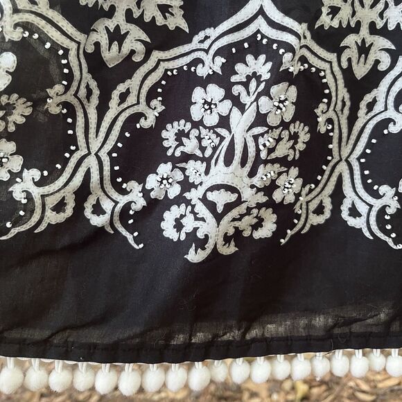 Loft A Line Beaded Pleated Swing Lined Skirt Womens 4 Black White Goth Boho 50s - Picture 4 of 9